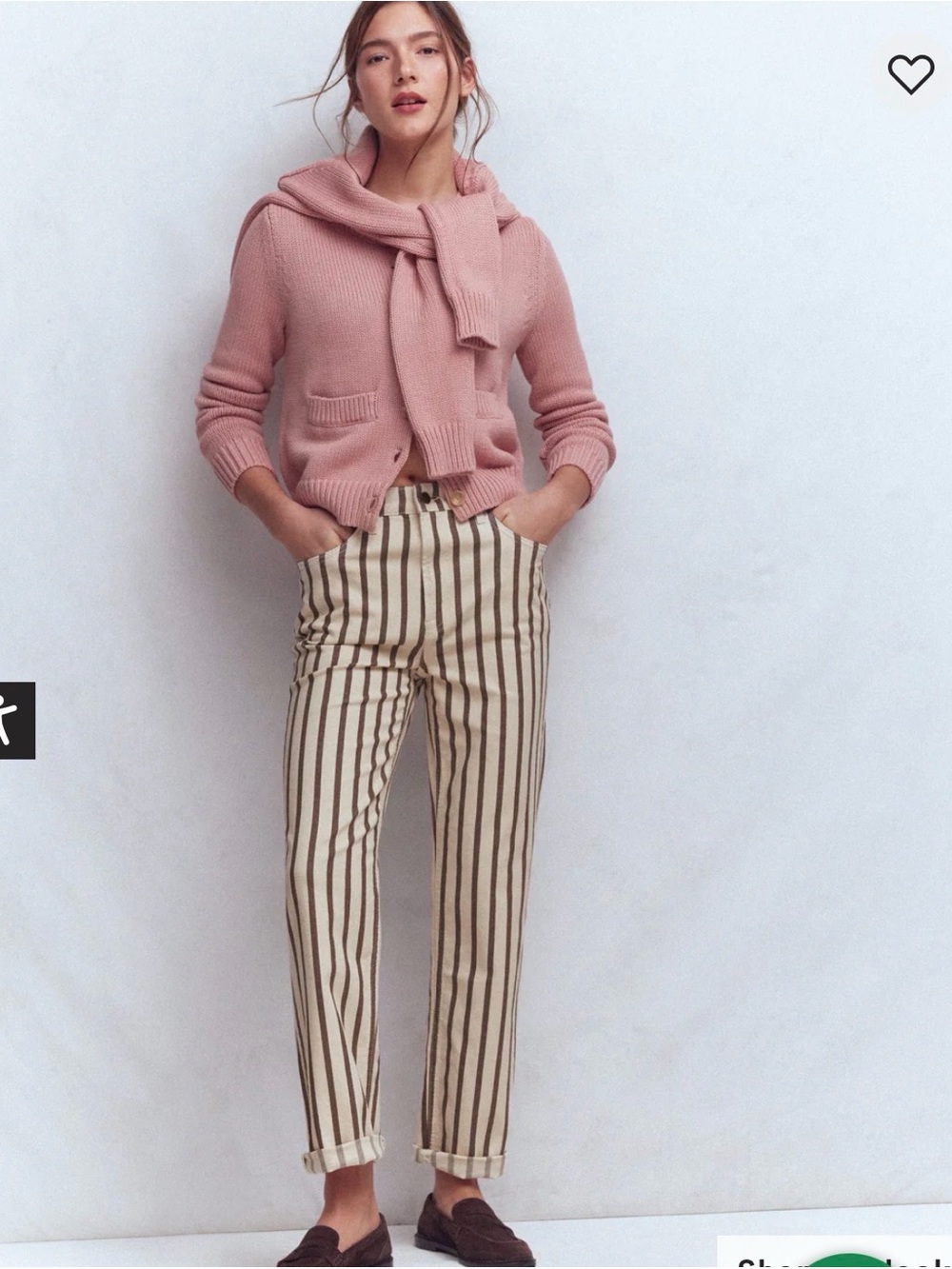 Boden Striped High-Rise straight leg jeans in Cream & Brown